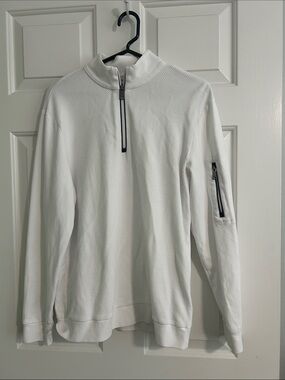 Bugatchi White Men's Quarter-Zip Sweater with Sleeve Zip